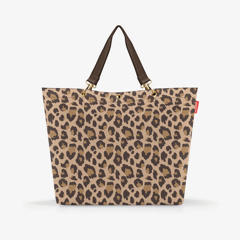 Borsa shopper XL leopardata adatta a spesa, viaggi, escursioni e spiaggia, con chiusura a zip