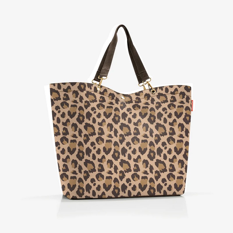 Borsa shopper XL leopardata adatta a spesa, viaggi, escursioni e spiaggia, con chiusura a zip