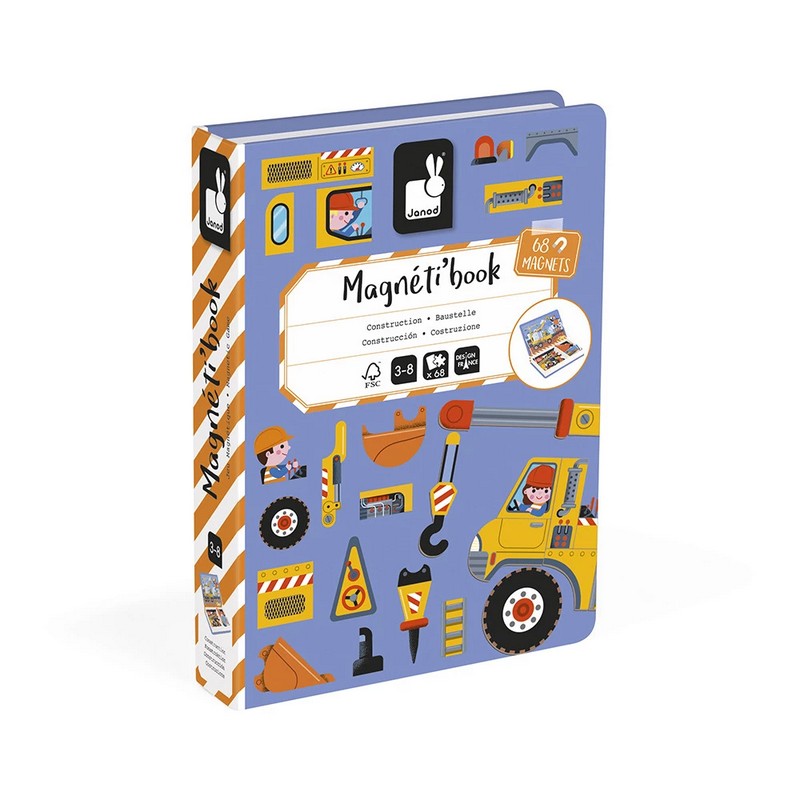 Libro magnetico per bambini a tema costruzioni con 50 magneti e 18 modelli da seguire