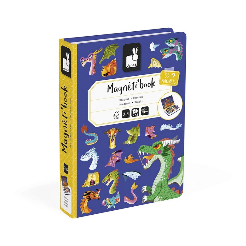 Libro magnetico per bambini a tema draghi con 53 magneti e 10 modelli da seguire