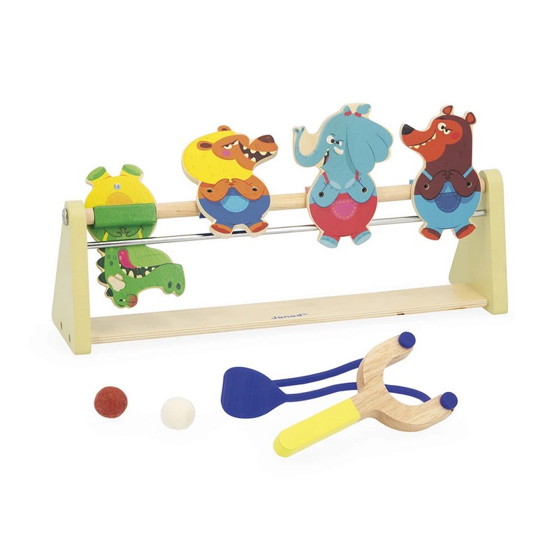Gioco per bambini tiro al bersaglio con fionda in legno, con 4 animali e 2 palline, perfetto dai 5 anni in su
