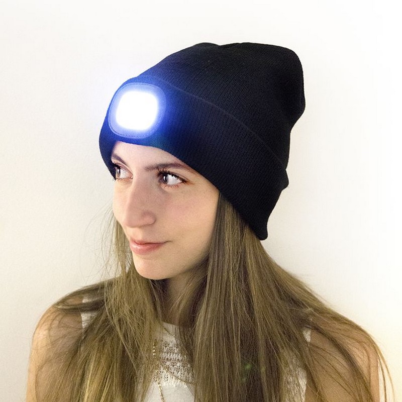 Cuffia nera con luce ricaricabile con 3 intensità, perfetta illuminare a mani libere