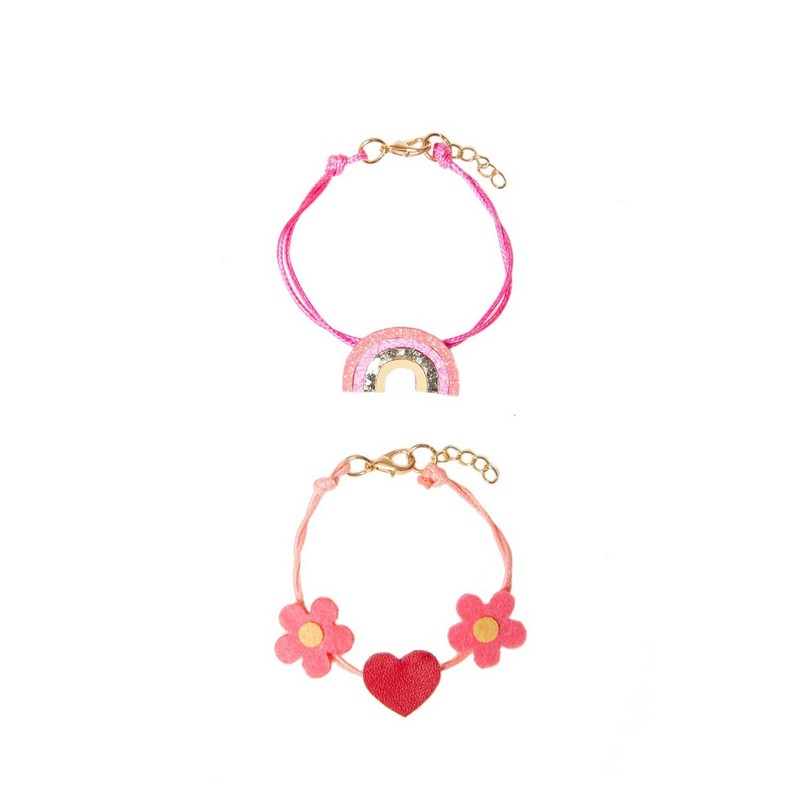 Set braccialetti arcobaleno, cuore e fiori regolabili per bambina