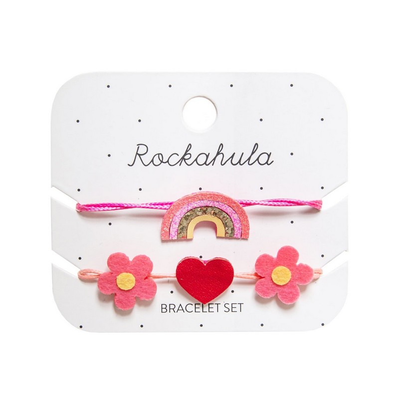 Set braccialetti arcobaleno, cuore e fiori regolabili per bambina