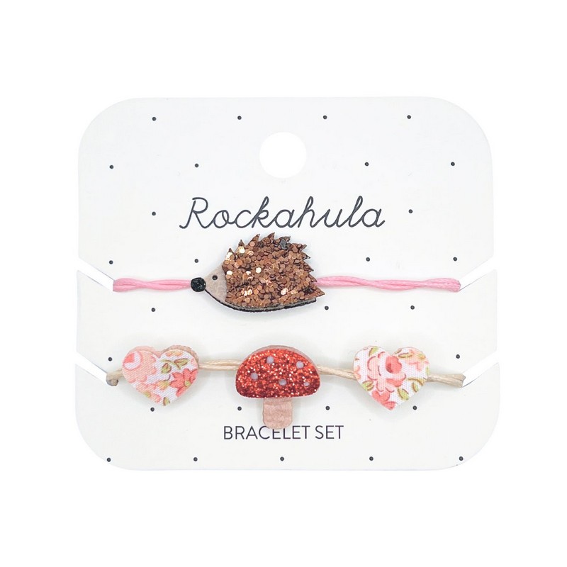 Set braccialetti riccio, fungo e cuori regolabili per bambina