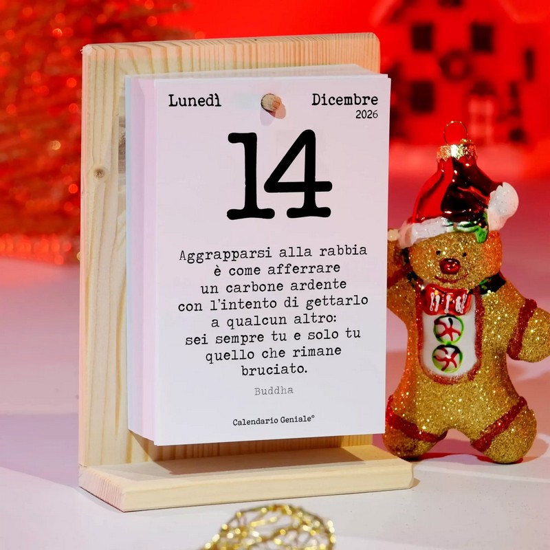 Calendario geniale 2026 con supporto in legno di abete, il calendario giornaliero con una frase motivazionale al giorno e tanti bonus digitali