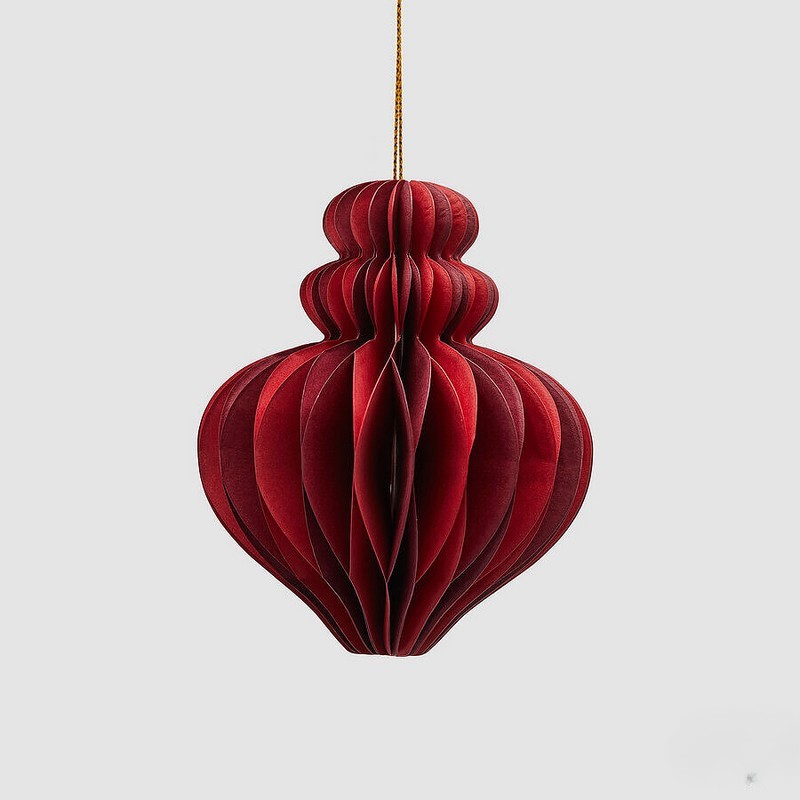 Pallina di Natale trottola origami rossa in carta con dettagli oro, richiudibile e salvaspazio,, una decorazione originale ideale per arricchire i tuoi addobbi per albero di Natale