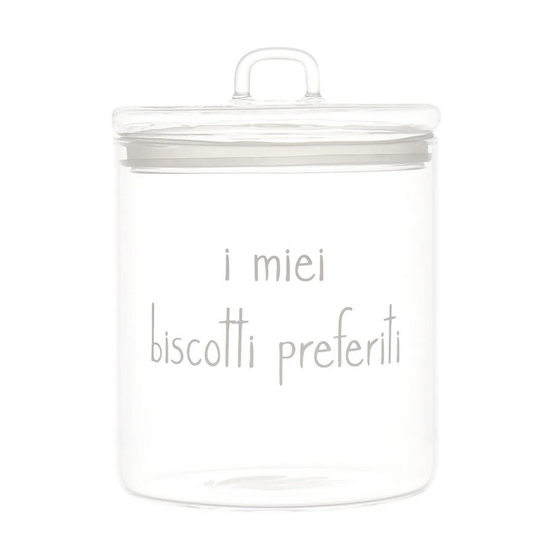 Barattolo in vetro decorato con scritta “I miei biscotti preferiti”, con coperchio a chiusura ermetica