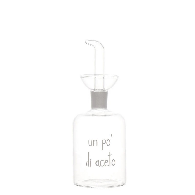 Set olio e aceto in vetro con scritte “Olio in tavola” e “Un po' di aceto”