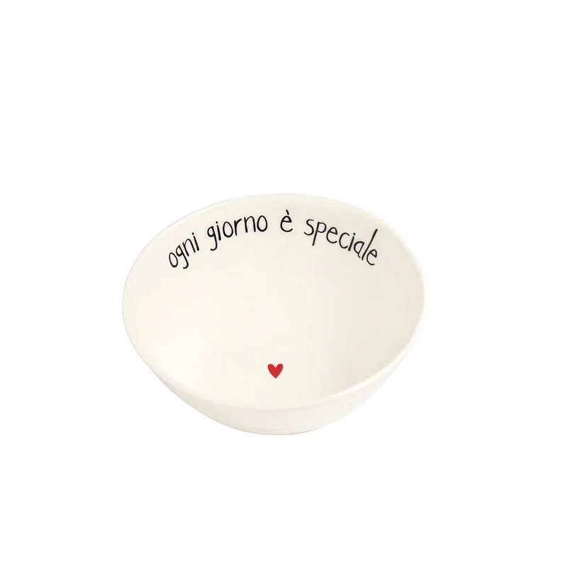 Set 2 coppette in gres bianco decorate con scritta “Ogni giorno è speciale” e cuore