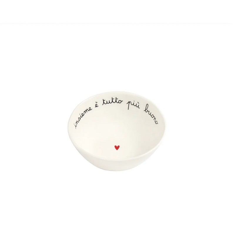 Set 2 coppette in gres bianco decorate con scritta “Insieme è tutto più buono” e cuore