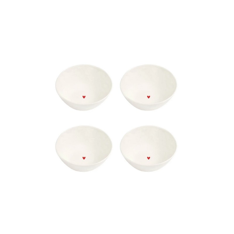 Set 4 coppette in gres bianco decorate con cuore