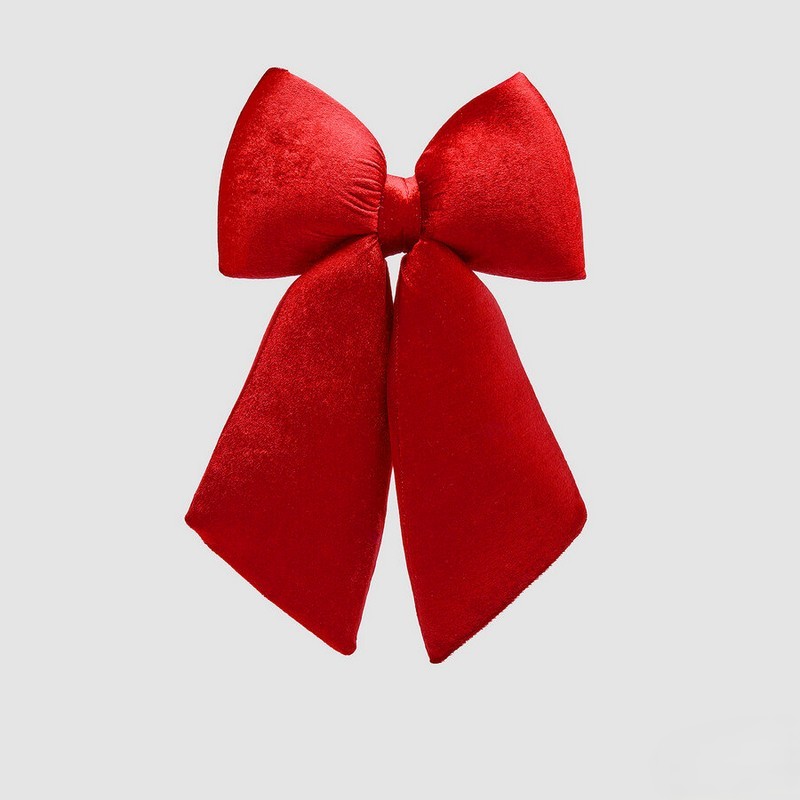 Fiocco natalizio in velluto rosso 38 x 27 cm, utilizzabile come puntale alternativo per l'albero di Natale