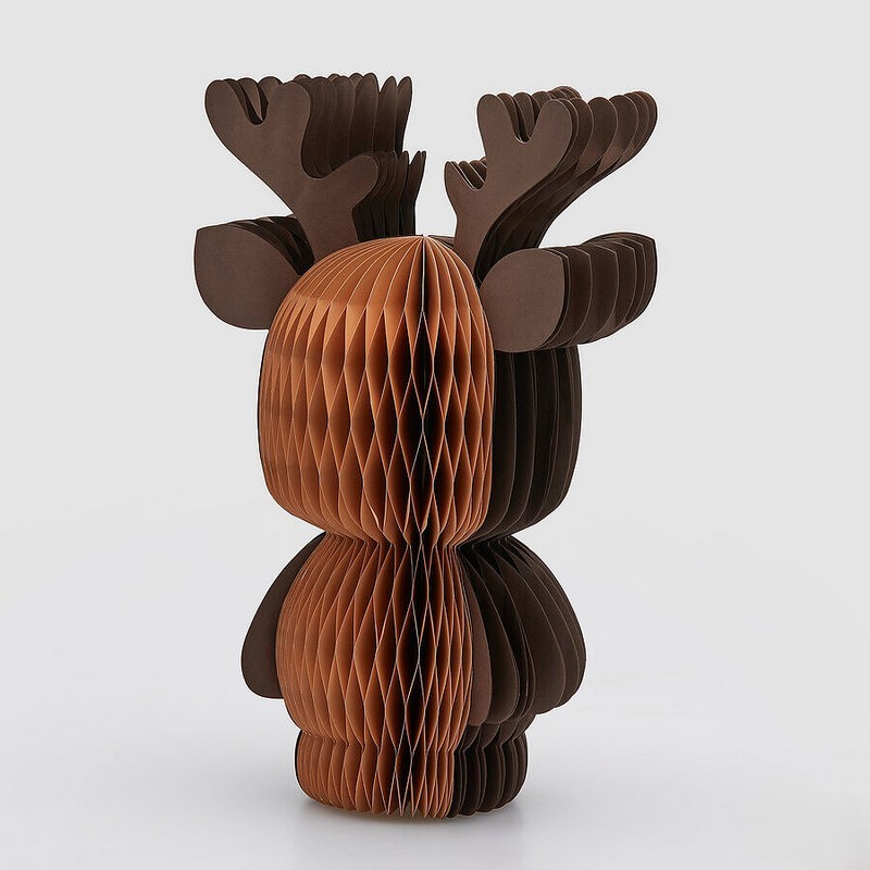 Renna natalizia origami in carta, richiudibile e salvaspazio