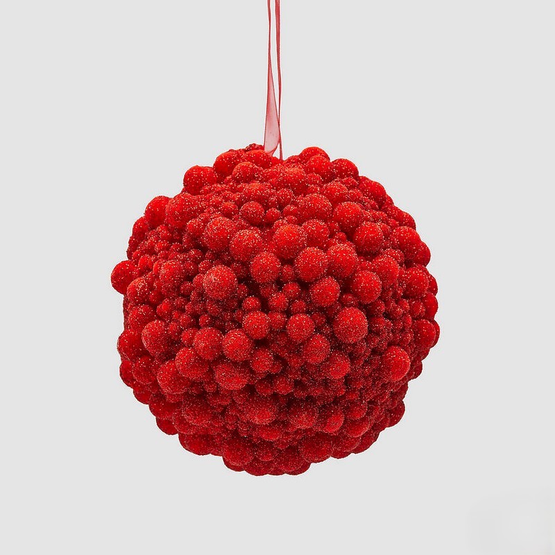 Pallina di Natale a sfere rosse con glitter oro, con texture morbida e tridimensionalità moderna, ideale per arricchire i tuoi addobbi per albero di Natale