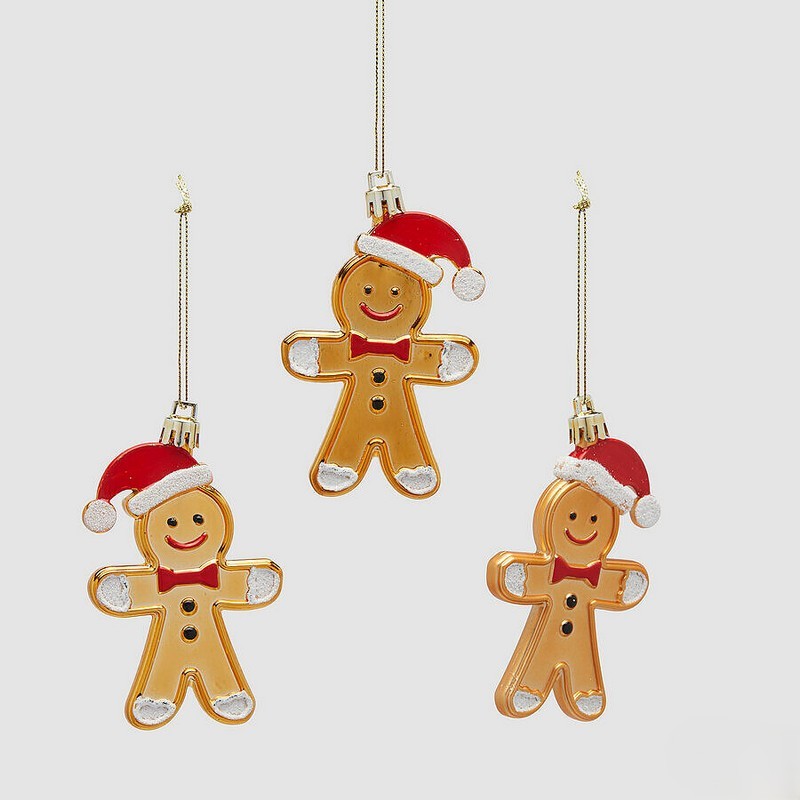 Set 3 omini di panpepato natalizi misti da appendere, perfetti come decoro per l'albero di Natale