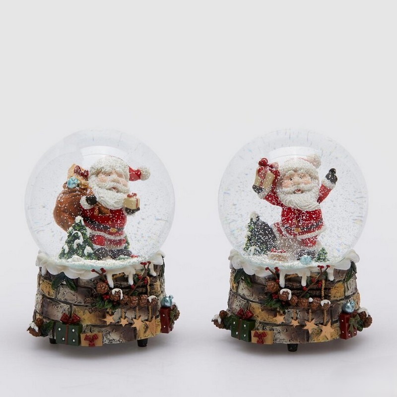 Boule de neige carillon con Babbo Natale con doni, 2 varianti assortite