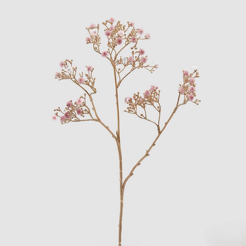 Ramo artificiale oro con fiori di gypsophila rosa