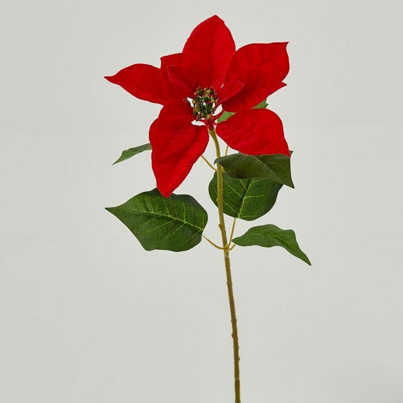 Ramo artificiale con fiore di stella di Natale rossa con foglie
