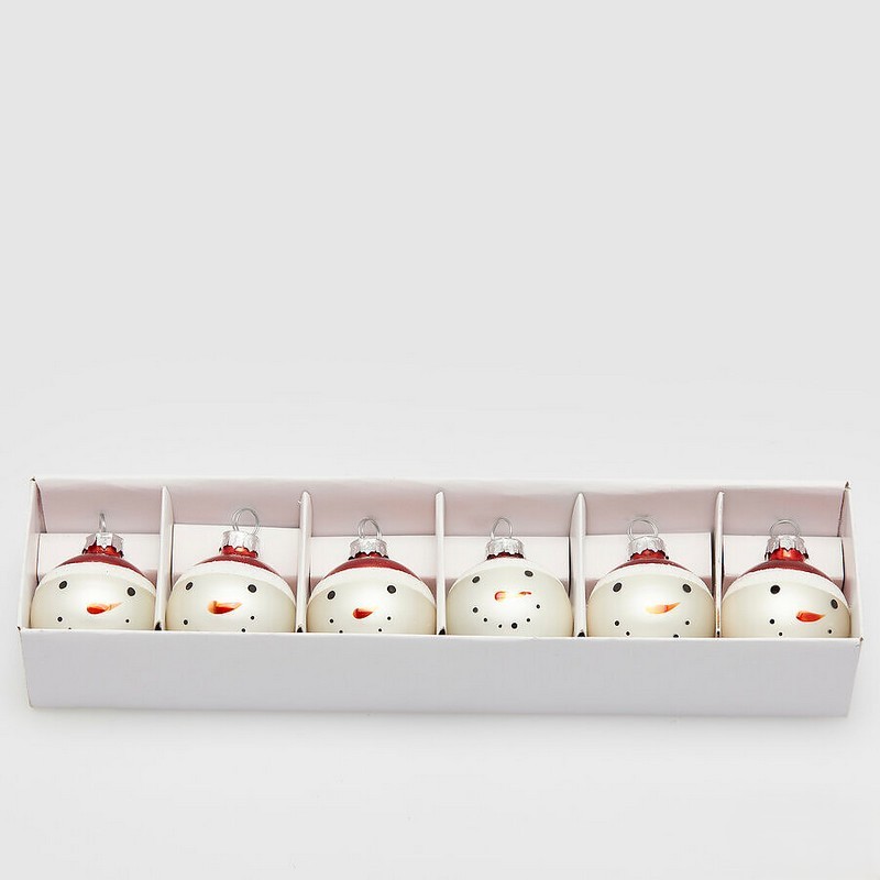 Set 6 palline di Natale a forma di faccia di pupazzo di neve con cappello di Babbo Natale, ideale per arricchire i tuoi addobbi per albero di Natale