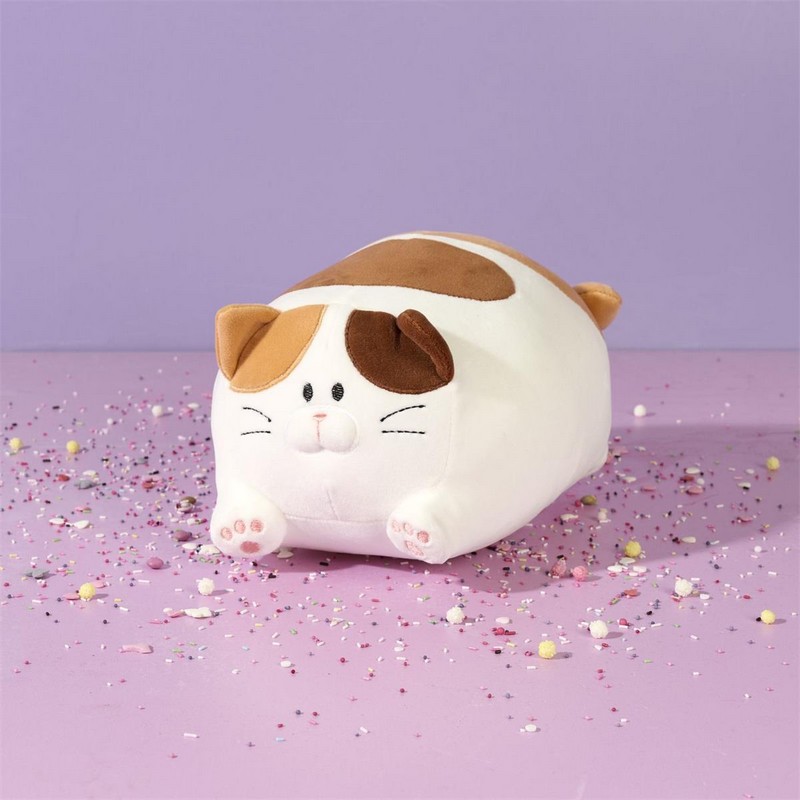 Peluche morbido a forma gatto tondo in 4 varianti assortite, utilizzabile anche come cuscino