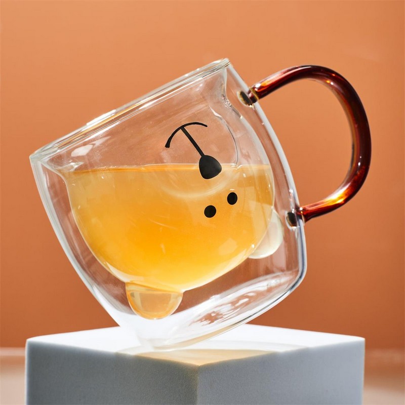 Tazza mug in vetro con doppia parete decorata con orso
