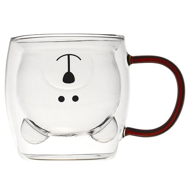 Tazza mug in vetro con doppia parete decorata con orso