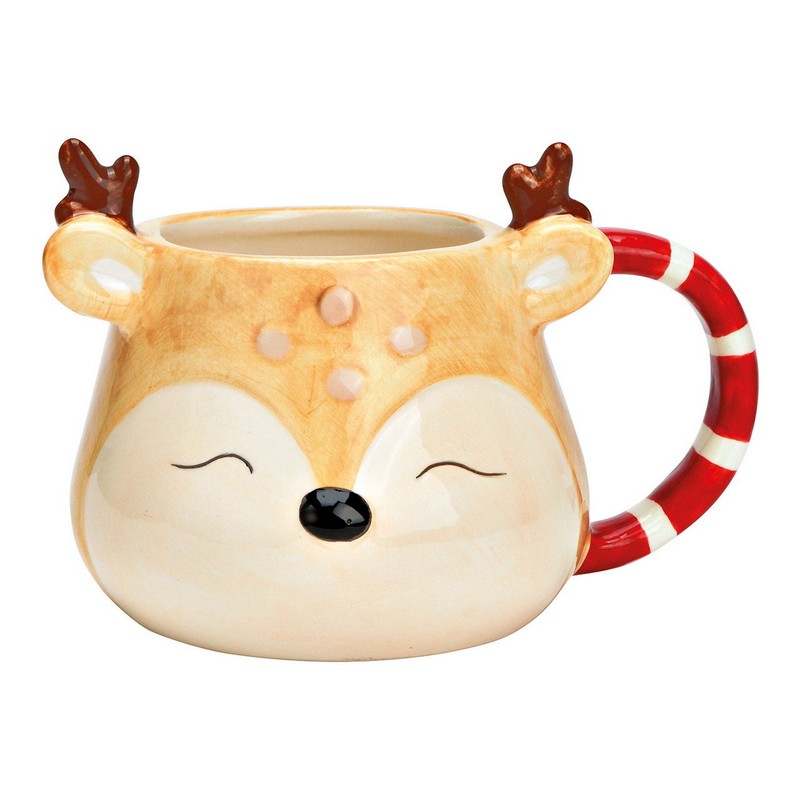 Tazza mug a forma di renna natalizia in ceramica con manico, dipinta a mano, una perfetta idea regalo di Natale