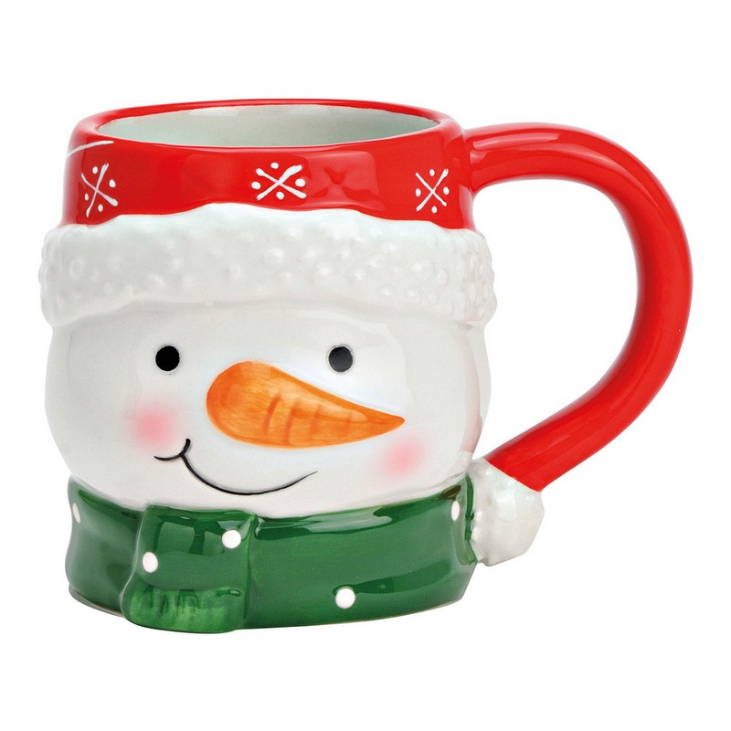 Tazza mug natalizia a forma di pupazzo di neve in ceramica con manico, dipinta a mano, una perfetta idea regalo di Natale