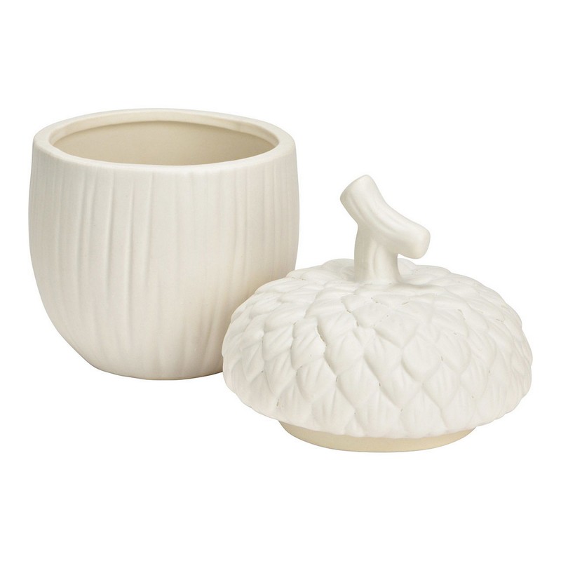 Barattolo ghianda in ceramica bianca con coperchio