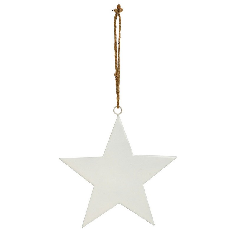 Stella bianca in metallo laccato con filo per essere appesa, dimensione 15 x 15 cm