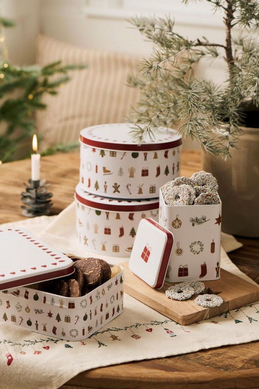 Scatola in latta con decori natalizi da cucina di forma rettangolare con coperchio