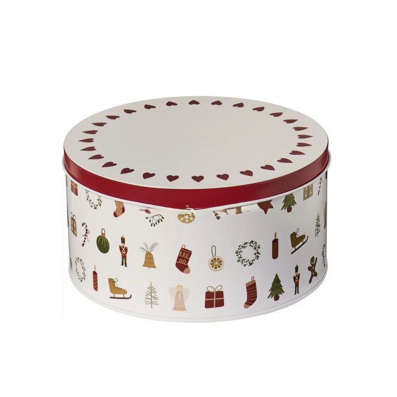Scatola in latta con decori natalizi da cucina di forma tonda con coperchio