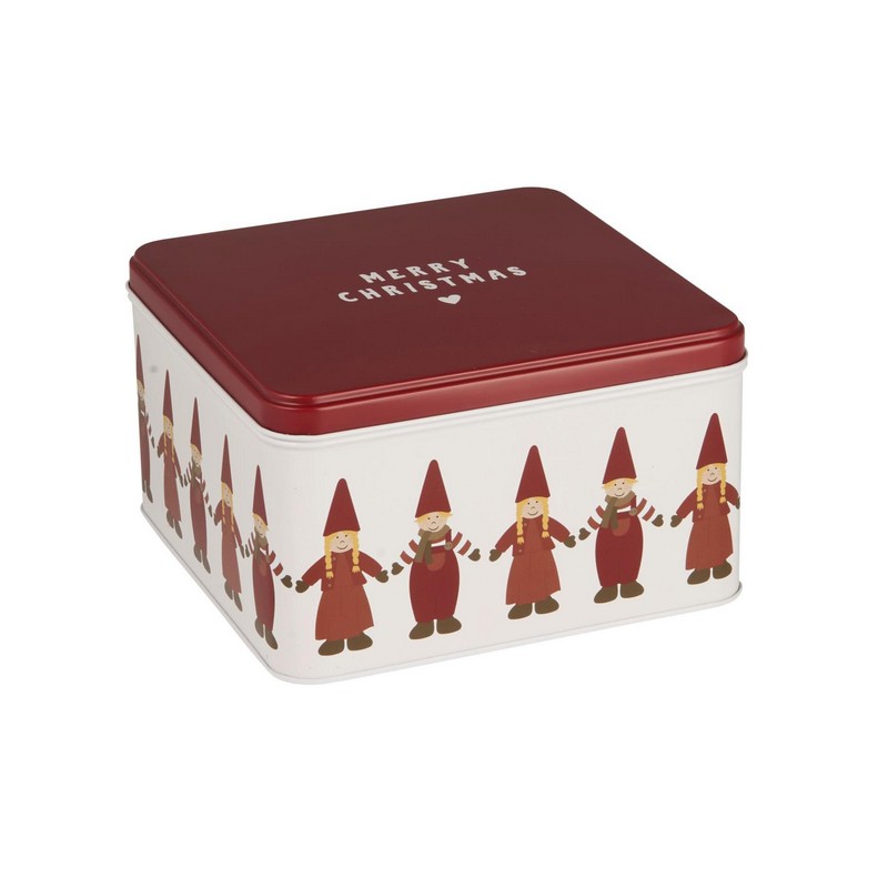 Scatola in latta con decoro natalizio da cucina di forma quadrata con coperchio