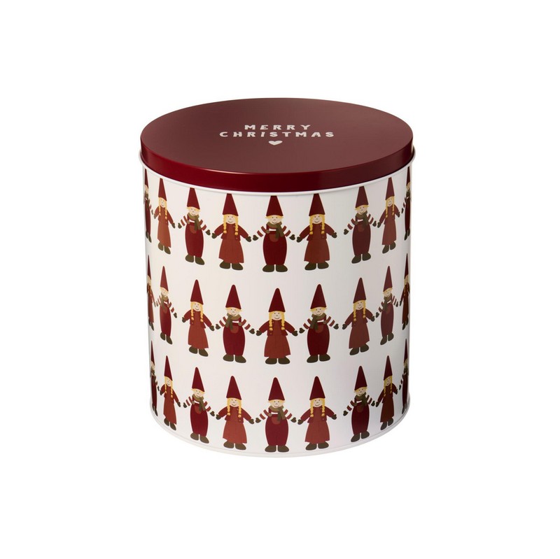 Scatola in latta con decoro natalizio da cucina di forma cilindrica con coperchio, perfetta per conservare biscotti o altri alimenti
