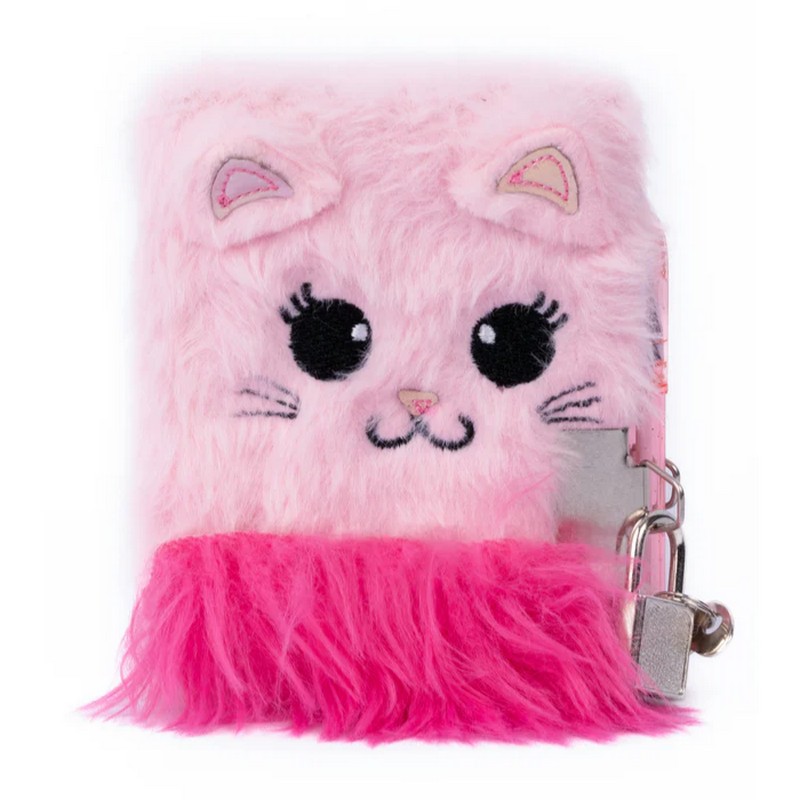 Diario segreto per bambini con copertina coniglio con pelo rosa, include lucchetto e penna