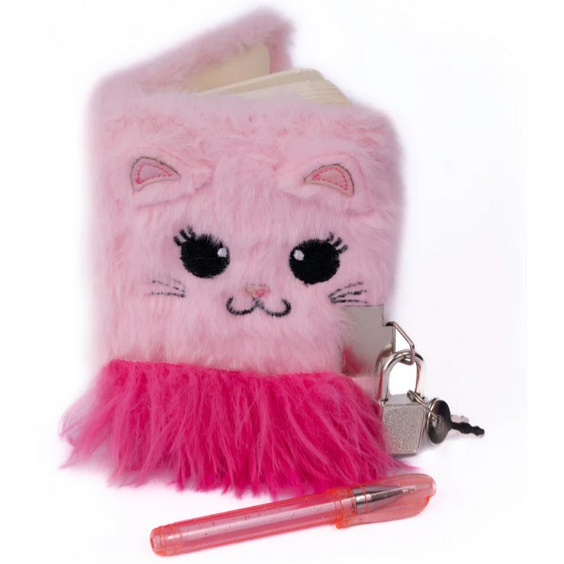 Diario segreto per bambini con copertina coniglio con pelo rosa, include lucchetto e penna