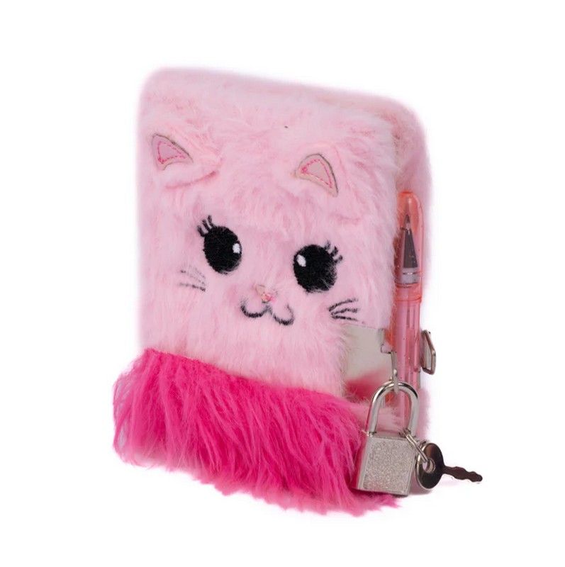 Diario segreto per bambini con copertina coniglio con pelo rosa, include lucchetto e penna