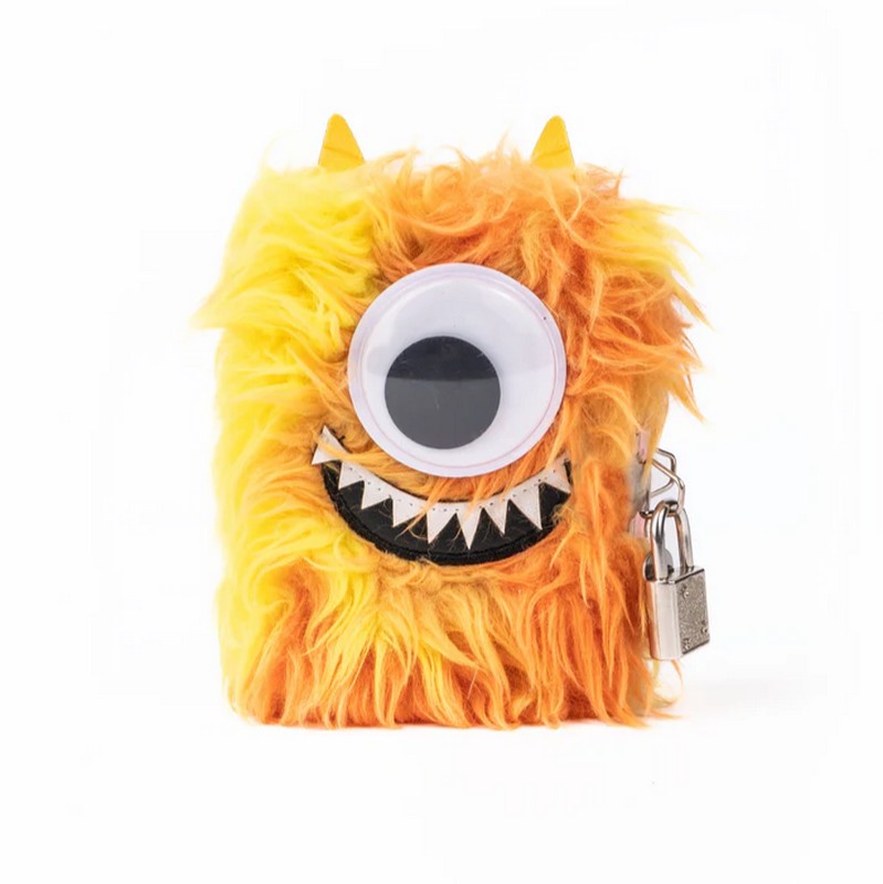 Diario segreto per bambini con copertina mostro con pelo arancione, include lucchetto e penna