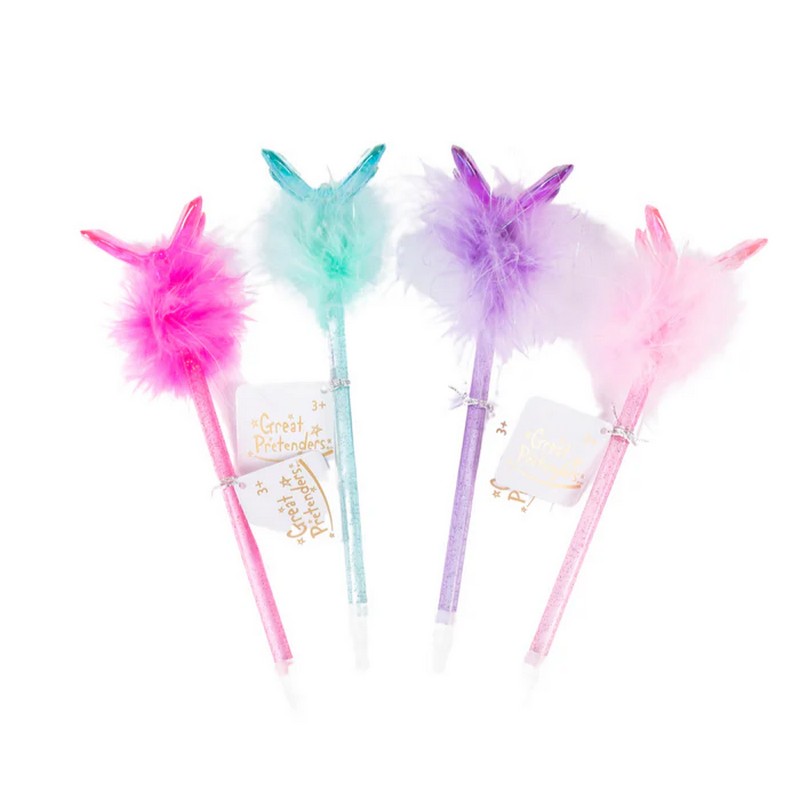 Penna con farfalla colorata effetto gemma e piumino, 4 varianti assortite