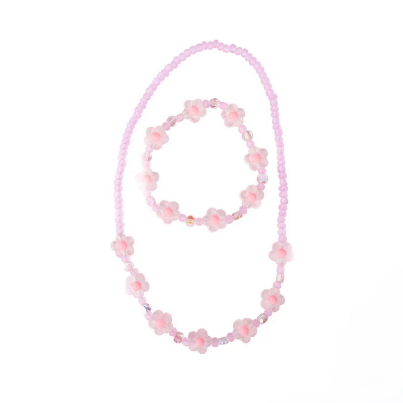 Set bracciale e collana fiori rosa per bambina