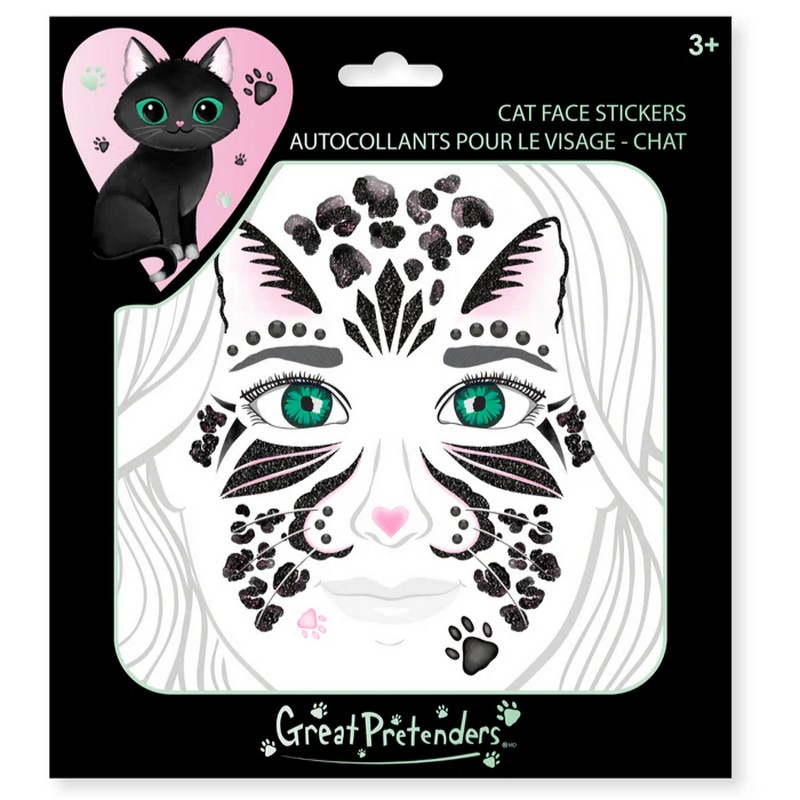 Set 37 adesivi e strass per viso a tema gatto nero
