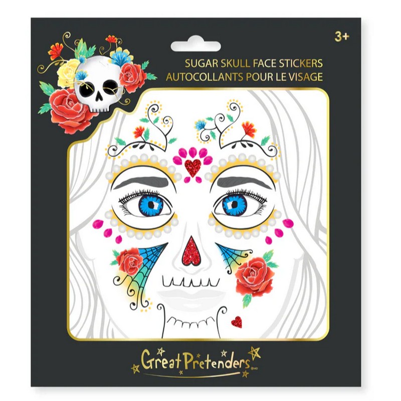 Set 23 adesivi e strass per viso a tema teschio di Halloween