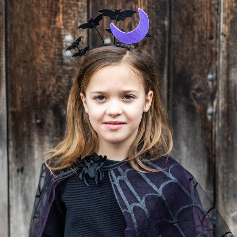 Cerchietto di Halloween nero con pipistrelli e luna viola
