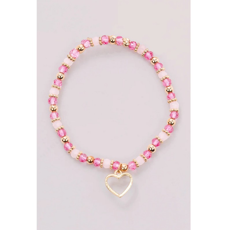 Braccialetto per bambina con perline rosa e fucsia e cuore oro