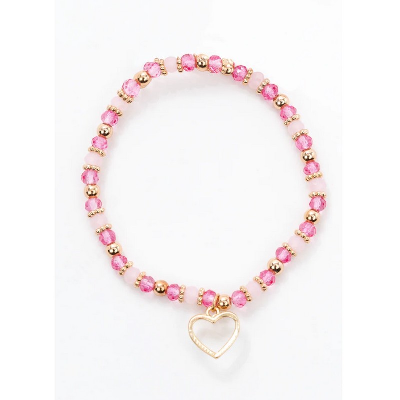 Braccialetto per bambina con perline rosa e fucsia e cuore oro
