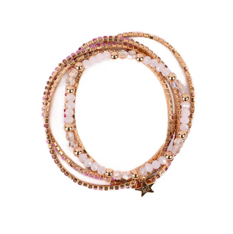 Set 4 braccialetti per bambina con perline colorate e strass