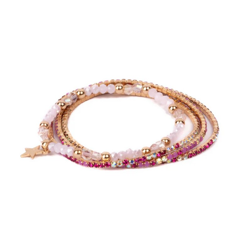 Set 4 braccialetti per bambina con perline colorate e strass