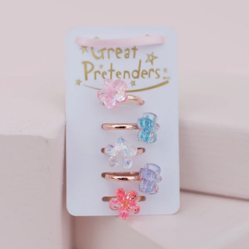 Set 5 anelli con fiori colorati per bambina