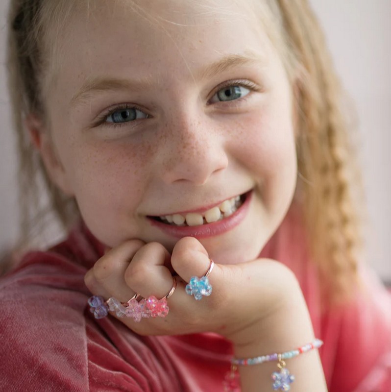 Set 5 anelli con fiori colorati per bambina